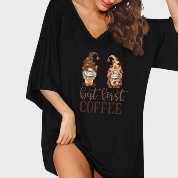 Other - Coffee & Gnomes Graphic Half Sleeve V Neck Nightdress Size 2X